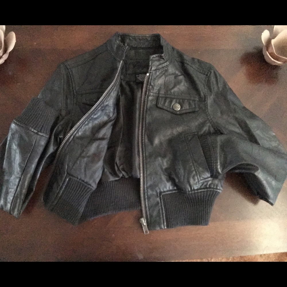 Sporty Black Leather Crop Jacket